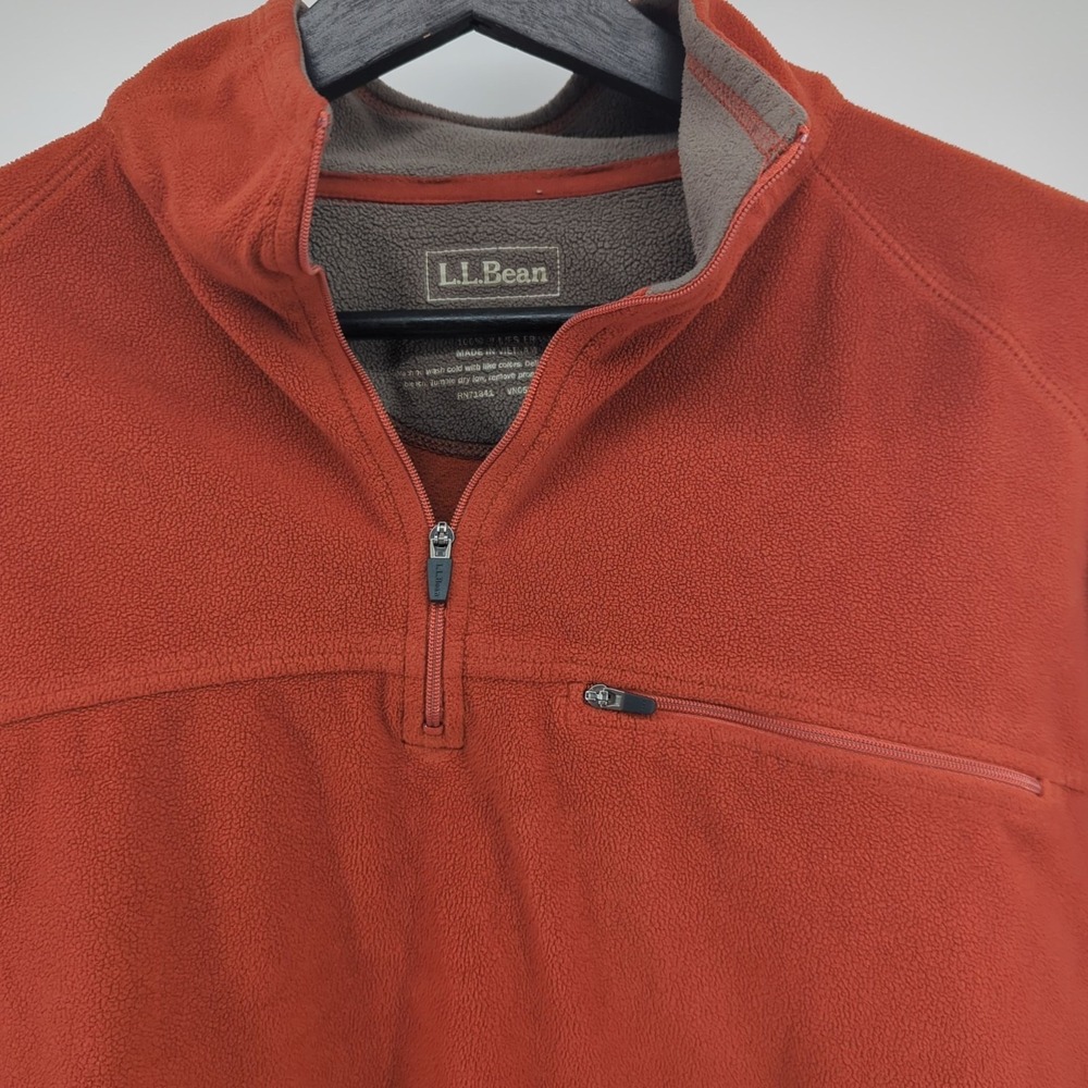 LL Bean Sweater Men's Medium Red/Orange Pullover Quarter Zip‎ Fleece Reg 0HJY2